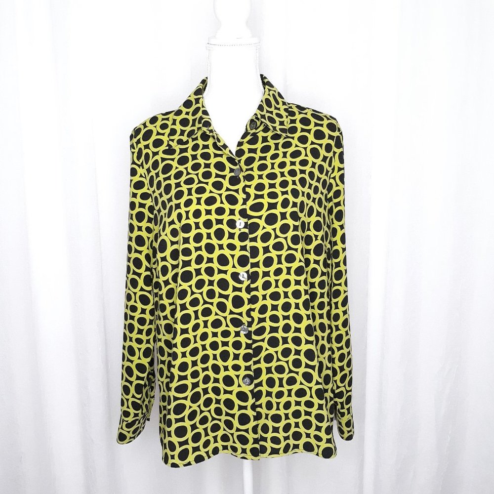 Naomi Black and Chartreuse Button Down Blouse